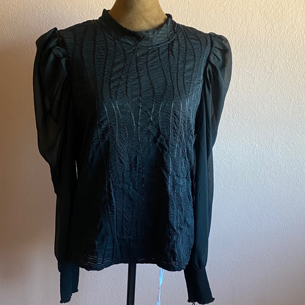 NICOLE MILLER Black Textured Blouse